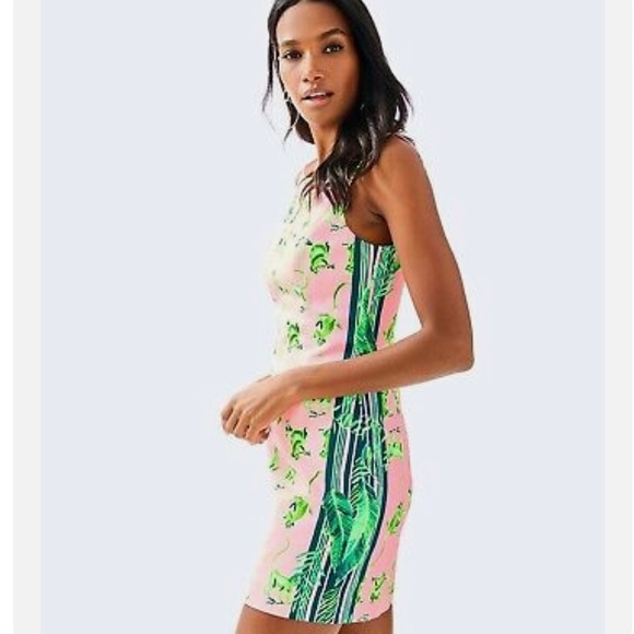 Lilly Pulitzer Mila Stretch Shift Dress Coral Reef Tint Monkey Business Size 0 - Picture 3 of 3
